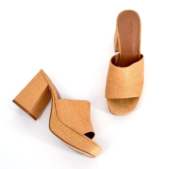 Nordstrom Rack Alyssa Chunky Heel Woven Platform Sandals Golden Tan Women's 6.5 - Picture 1 of 9